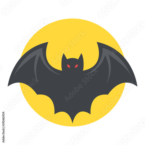 
A closeup of flying small bat with circular background
