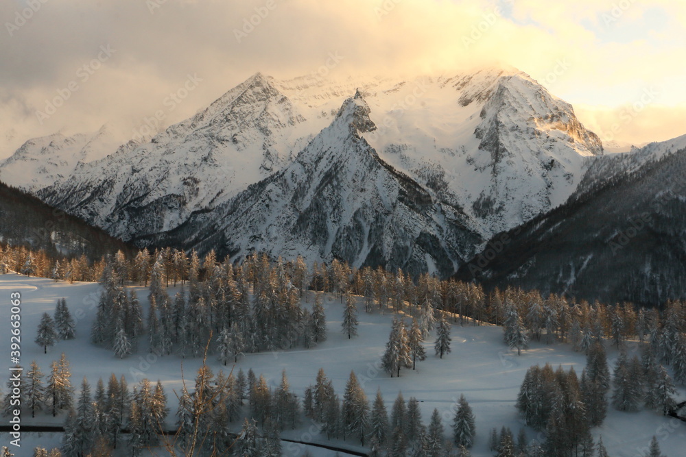 Mountain landscape in winter with snow on trees Mountain landscape in winter with snow on trees