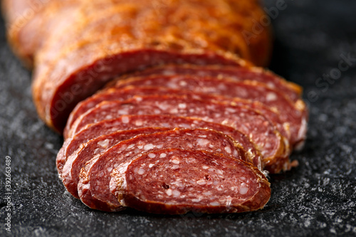 Dry cured pork and beef meat salami selection