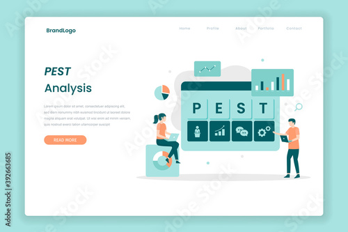 PEST Analysis landing page concept. Illustration for websites, landing pages, mobile applications, posters and banners.