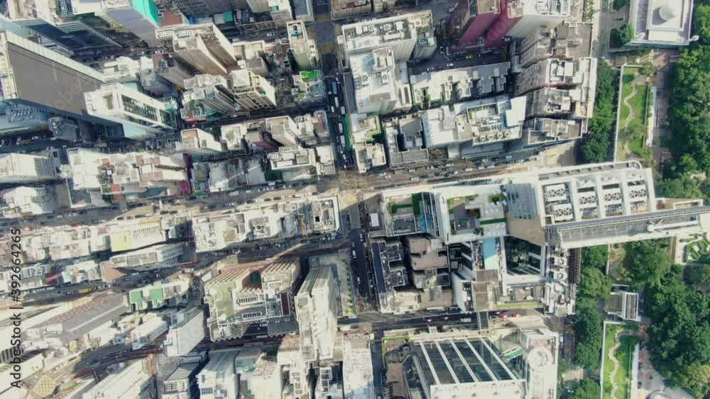 Central Hong Kong, top down aerial view of traffic and city skyscrapers. Central Hong Kong, top down aerial view of traffic and city skyscrapers.