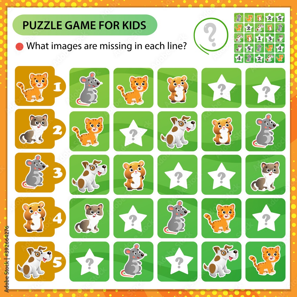 Sudoku puzzle. What images are missing in each line? Animals. Cats