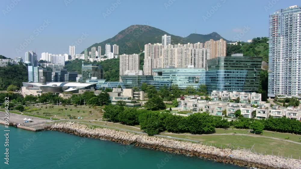 Hong Kong Cyberport waterfront park luxury residential buildings, Aerial view. Hong Kong Cyberport waterfront park luxury residential buildings, Aerial view.