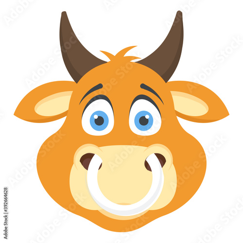 
A cartoon bullock face with nose ring 
