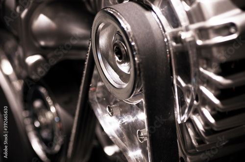 Internal combustion engine automotive, engine fragment close-up.