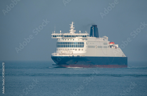 Fototapeta Naklejka Na Ścianę i Meble -  Southern England, UK. 2020. A cross channel ferry underway, in British waters.