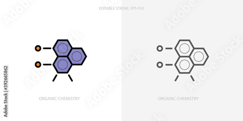 Organic chemistry icon for your website, logo, app, UI, product print. Organic chemistry concept flat Silhouette vector illustration icon. Editable stroke icons set