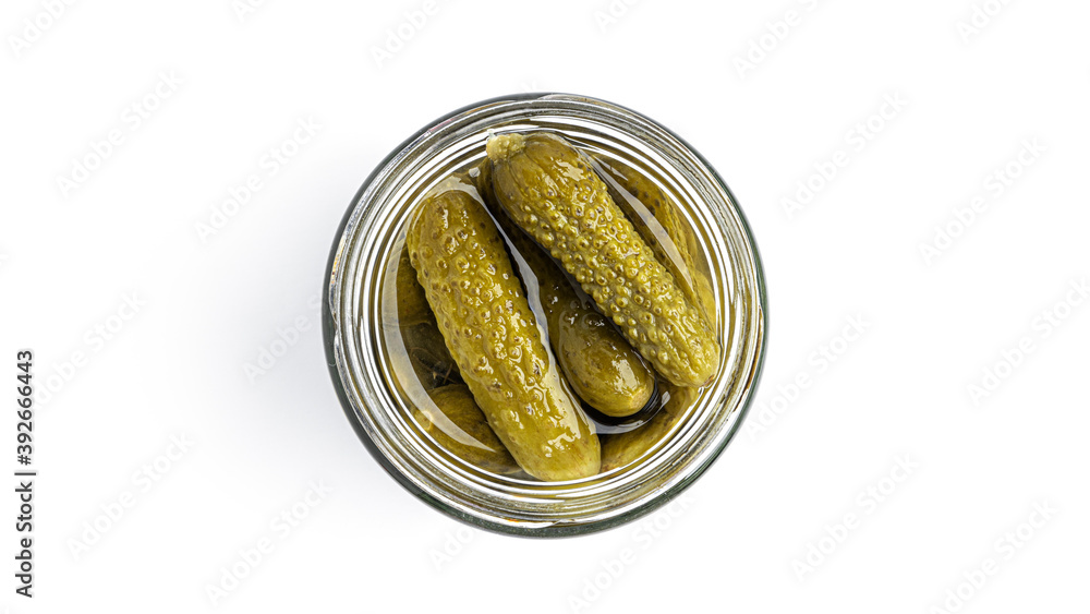 Сanned cucumbers on a white background. High quality photo