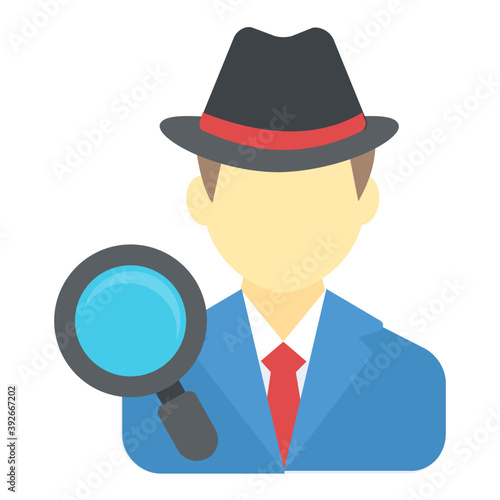 
Flat icon design of detective with magnifier 
