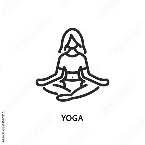 Yoga flat line icon. Vector illustration woman sitting in lotus position