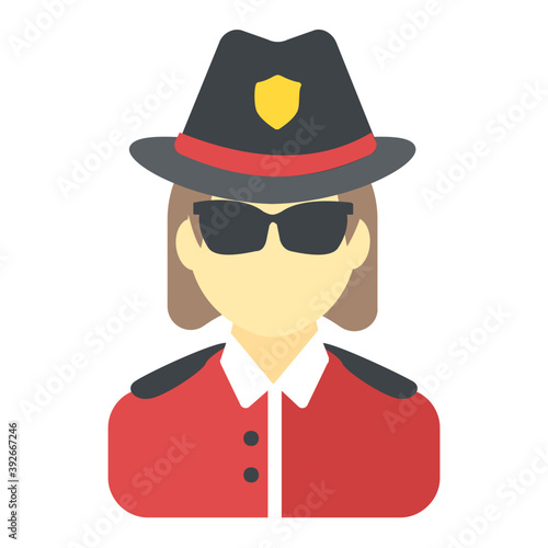 
This policewoman with blue hat, which features a gold badge or shield in the middle

