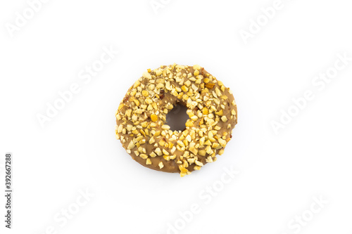 Caramel sweet donut on white isolated background top view