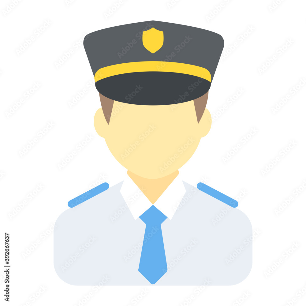 This policewoman with blue hat, which features a gold badge or shield in the middle
This policewoman with blue hat, which features a gold badge or shield in the middle