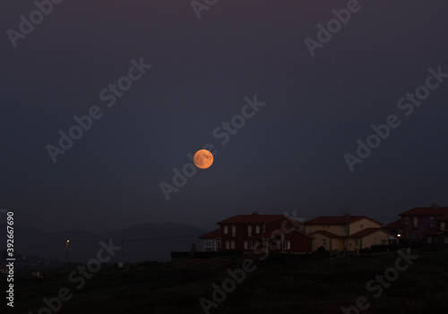 orange full moon on the sky