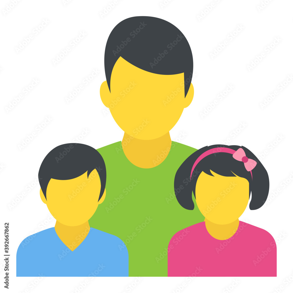 Naklejka premium A single parent, father with daughter and son