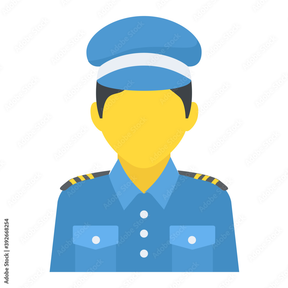 This police officer with hat, which features a gold badge or shield in the middle
This police officer with hat, which features a gold badge or shield in the middle