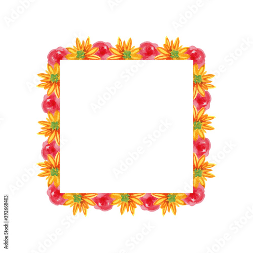 Wallpaper Mural Square watercolor frame with flowers. For the design of invitations, postcards, greeting cards and other designs. Torontodigital.ca
