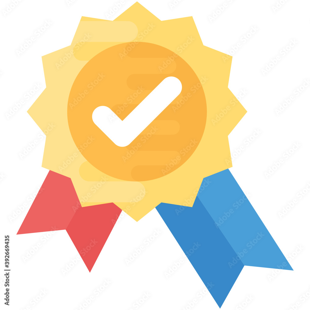 Premium quality check with ribbon and tick mark flat icon
Premium quality check with ribbon and tick mark flat icon