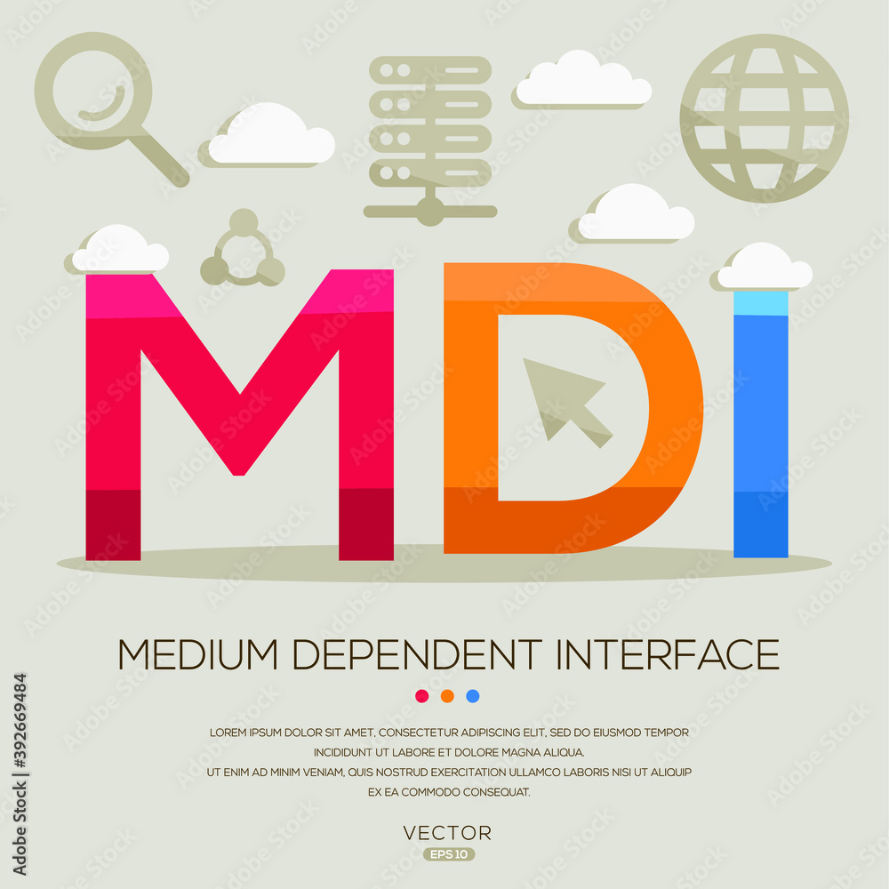 MDI mean (Medium Dependent Interface) Computer and Internet acronyms  ,letters and icons ,Vector illustration. vector de Stock | Adobe Stock