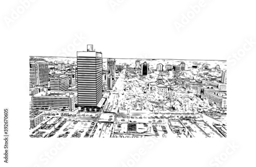 Building view with landmark of Columbia is the capital city of South Carolina. Hand drawn sketch illustration in vector.