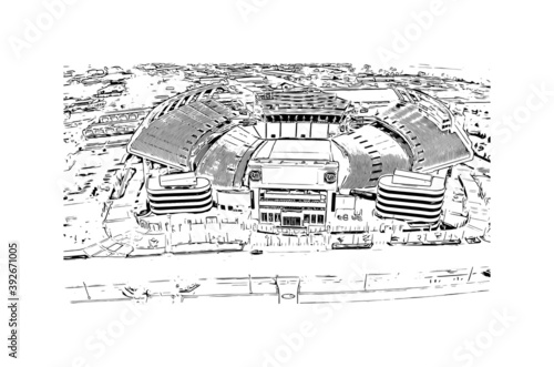 Building view with landmark of Columbia is the capital city of South Carolina. Hand drawn sketch illustration in vector.