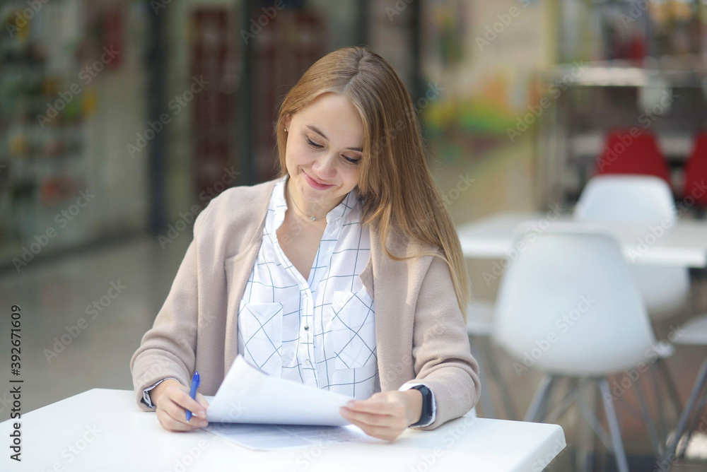 Reading Documents, Businesswoman Sitting for Desk, Paperwork. Reading Documents, Businesswoman Sitting for Desk, Paperwork.