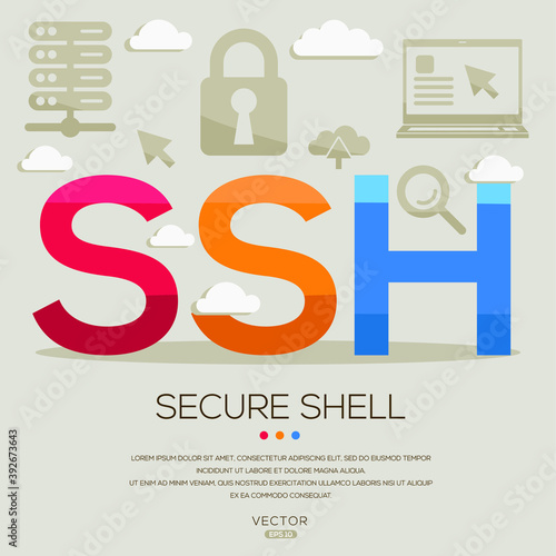 SSH mean (Secure Shell) Computer and Internet acronyms ,letters and icons ,Vector illustration.
