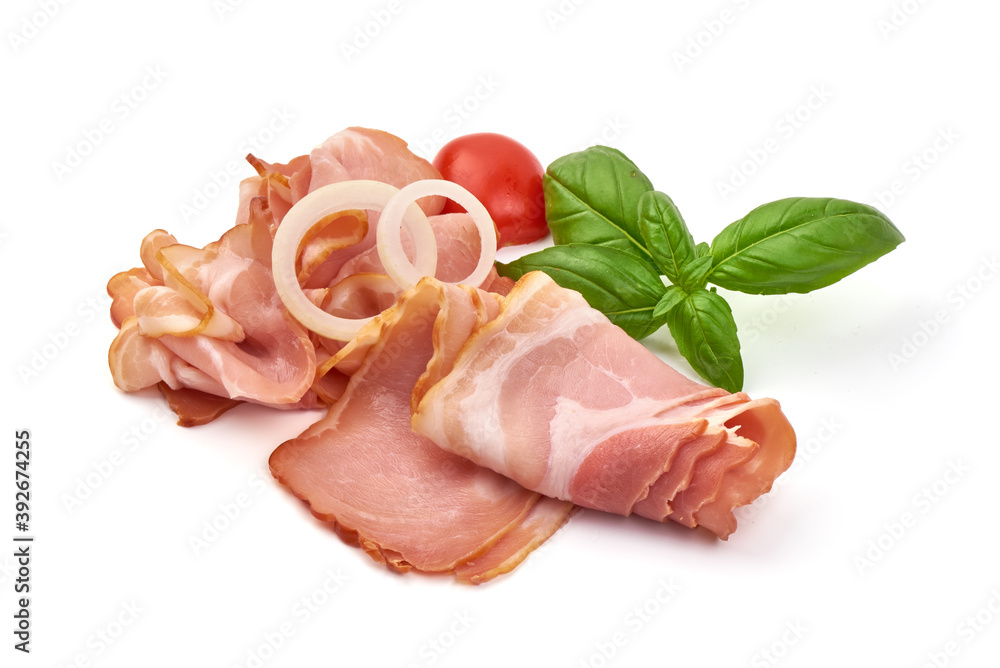 Smoked meat slices, isolated on white background Smoked meat slices, isolated on white background