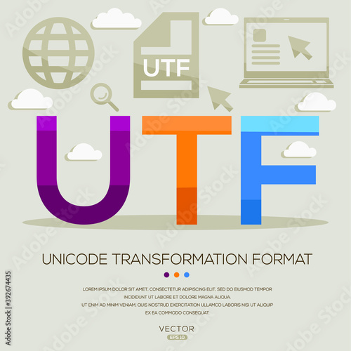 Canvas Print UTF mean (Unicode Transformation Format) Computer and Internet acronyms ,letters and icons ,Vector illustration