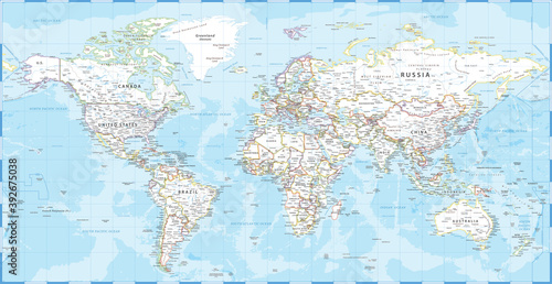 World Map Vintage Political - Vector Detailed Illustration