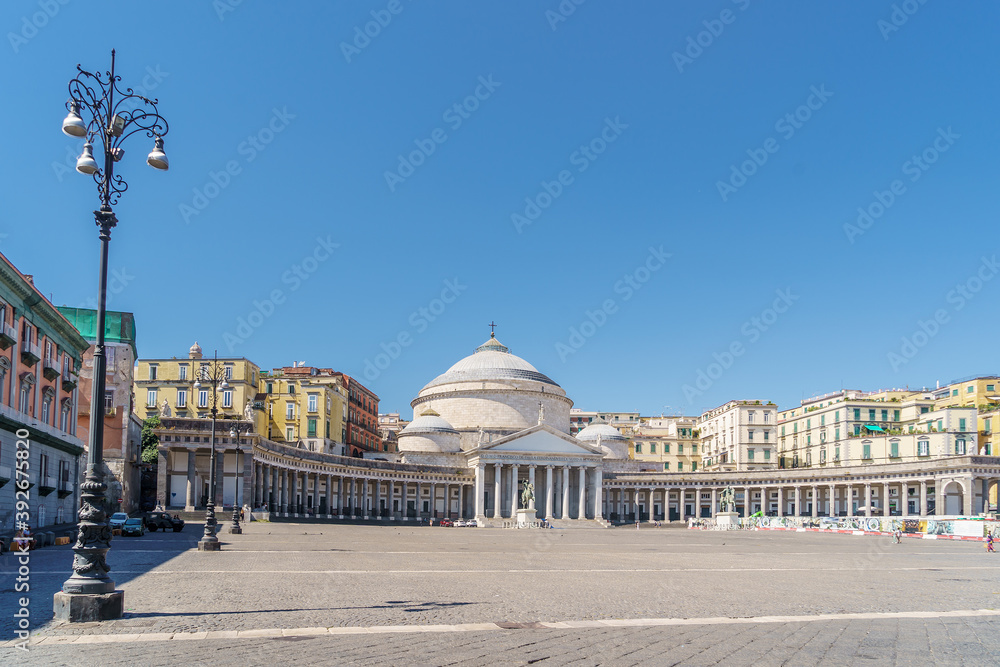 Fototapeta premium View of piazza del Plebiscito and church of San Francesco di Paola, Naples, italy