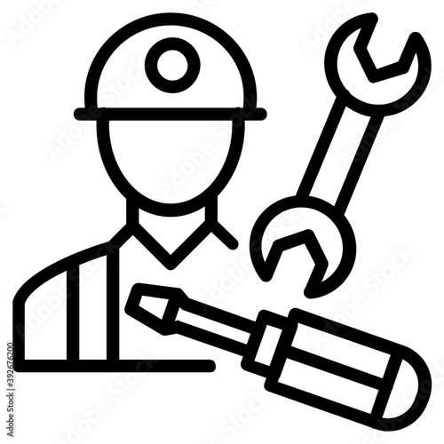 
Man with spanner showing concept of repairman and technician 
