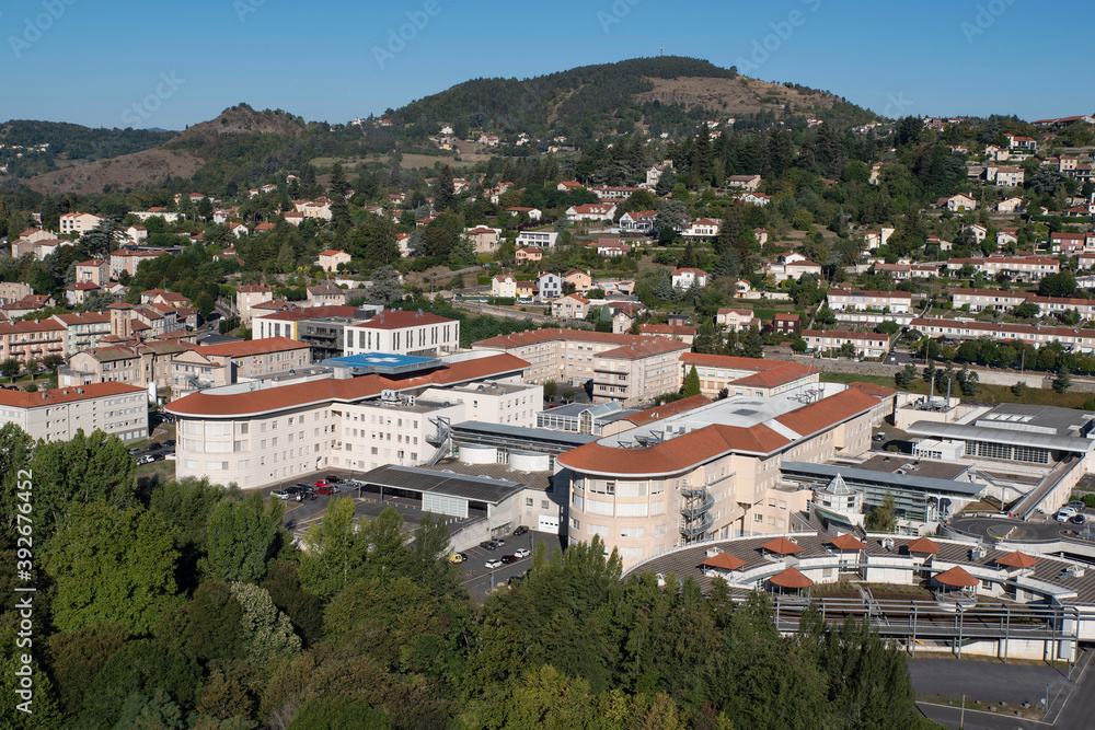 View on the town and public hospital of Le Puy en Velay in France in Europe