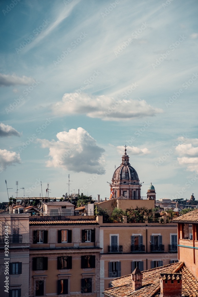 Rooftops of Rome. Views from Piazza Espania in a sunny day. Italy.