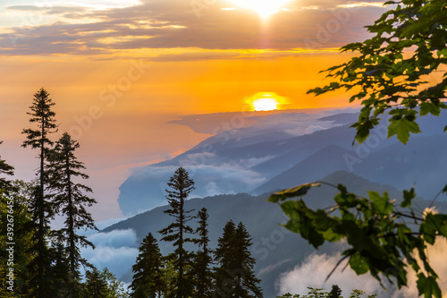 Scenery mountain landscape at Caucasus mountains at sunset time