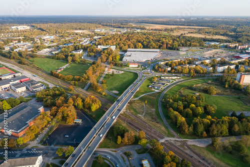 Aerial view of the city at sunset. Autumn vibes.  © nikwaller