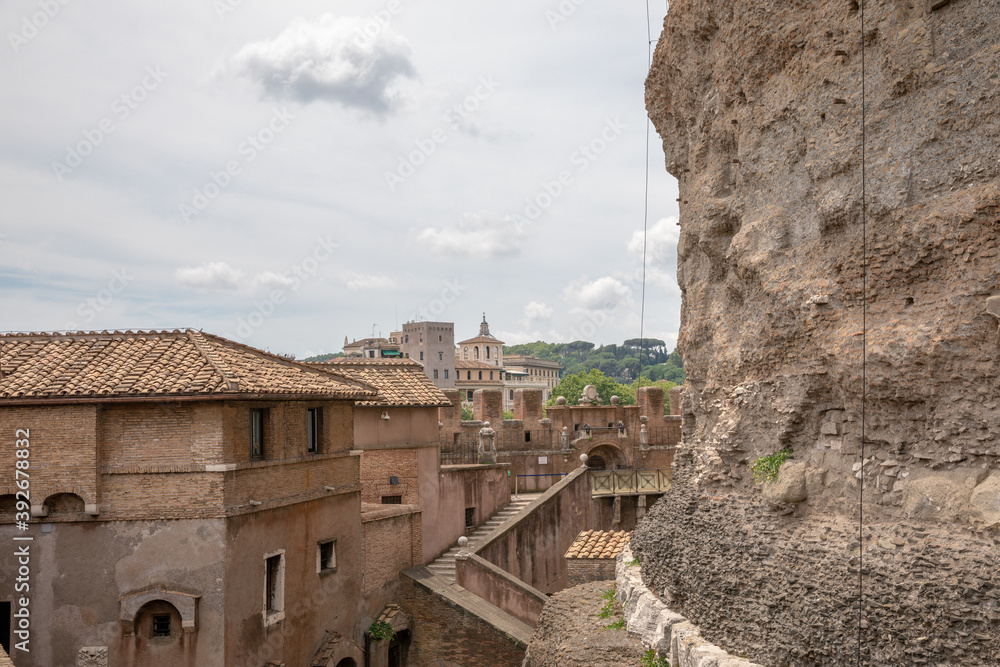 Panoramic view of exterior of Castel Sant'Angelo (Mausoleum of Hadrian)