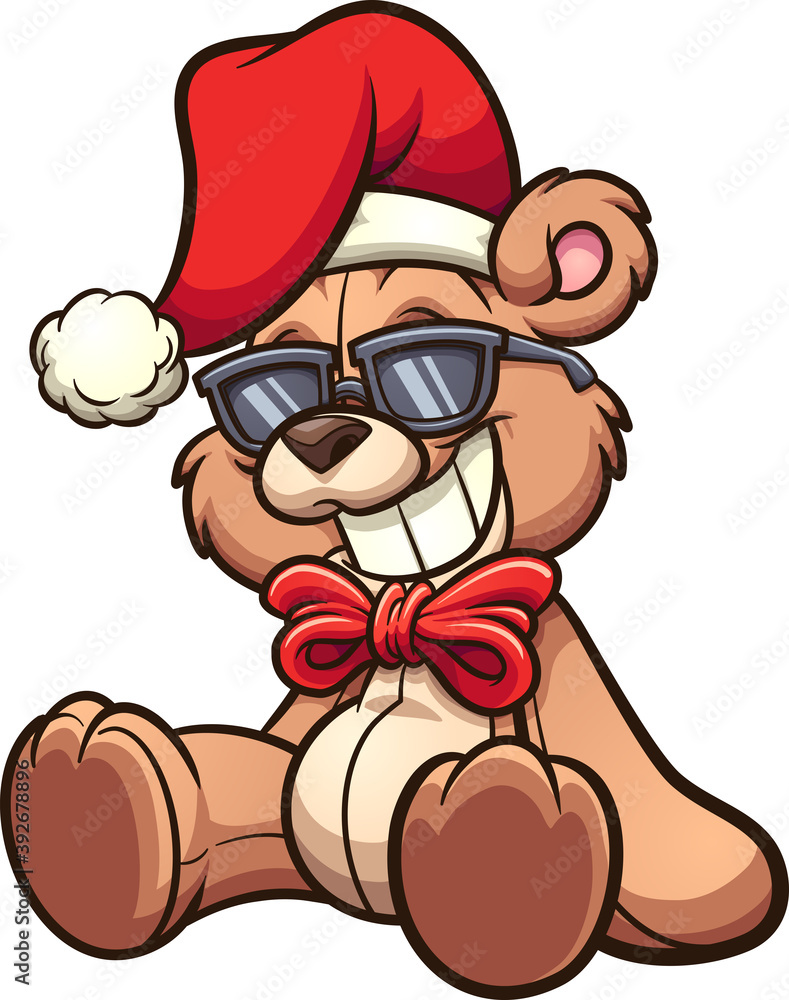 Cool cartoon Christmas bear with sunglasses. Vector clip art illustration  with simple gradients. All on a single layer. Stock Vector | Adobe Stock