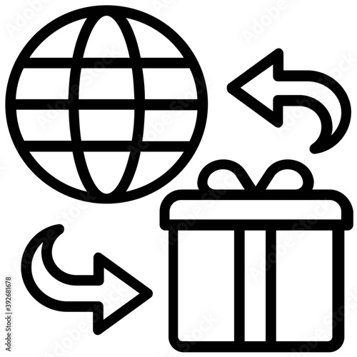 
A globe with gift box in circular arrows concept of round the globe delivery services 
