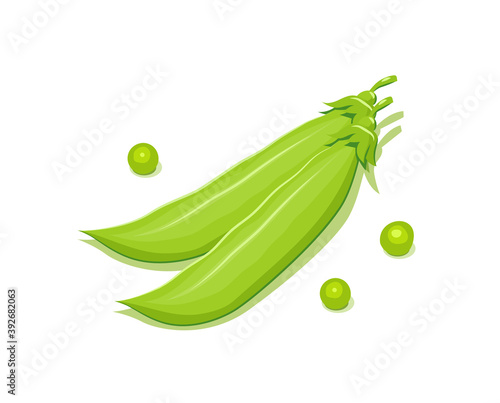 Green pea pods. Natural food. Isolated white background. Illustration.