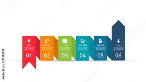 Abstract arrows of graph, diagram with 6 steps, options, parts or processes. Vector business template for presentation