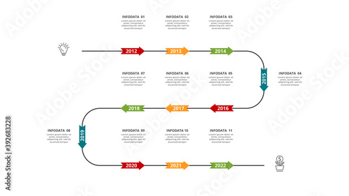 Abstract arrows of graph, diagram with 11 steps, options, parts or processes. Vector business template for presentation