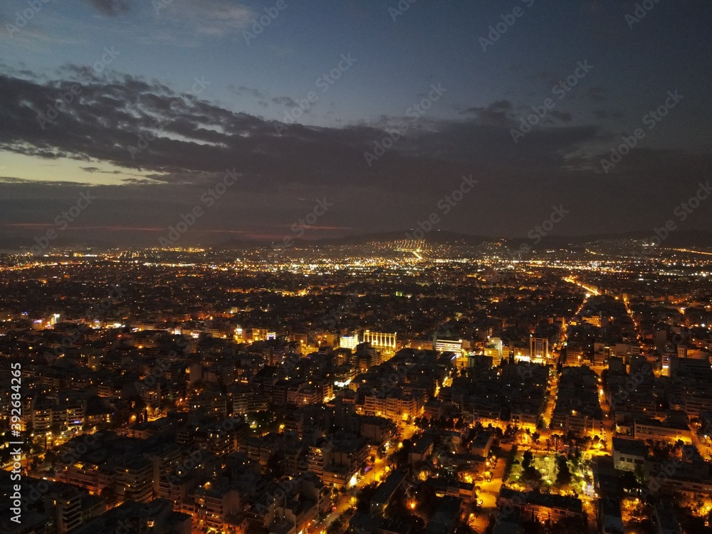 Fototapeta premium Athens by night, 4k photo taken from drone, 15-11-2020, Athens, Greece. 