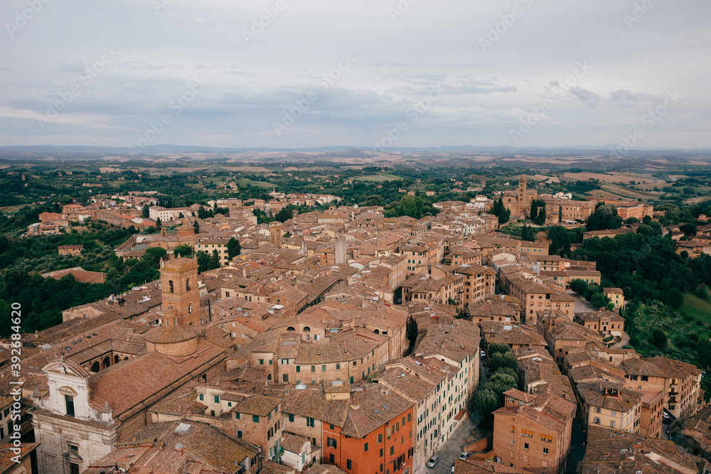 Panoramic view of Siena city with historic buildings and streets