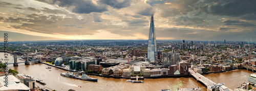 Photography aerial view of South London with London Bridge  Shard skyscraper and River Thame