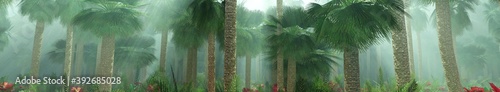 Jungle  rainforest during the plank  palm trees in the morning in the fog  jungle in the haze 