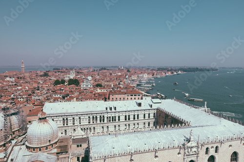 Panoramic view of Venice city with historic buildings and coast