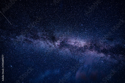 Overhead milky way with stars in clear summer night. Country side.