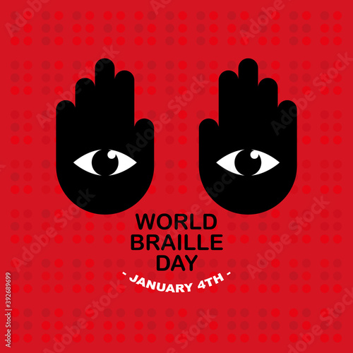 Black hands with eyes and the text world braille day, january 4 th. Vector, illustration