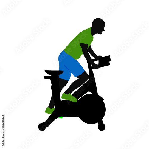 Man doing cardio workout, Stationery Exercise Bike, spin bike, weight loss, training 